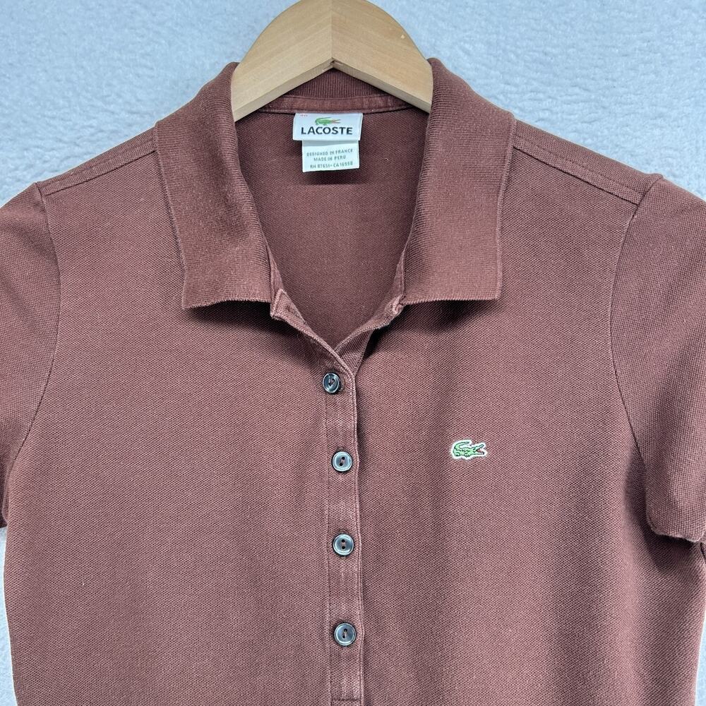 LACOSTE Shirt Womens 40 M Polo Golf Performance Pique Stretch Cotton Brown - Picture 3 of 10
